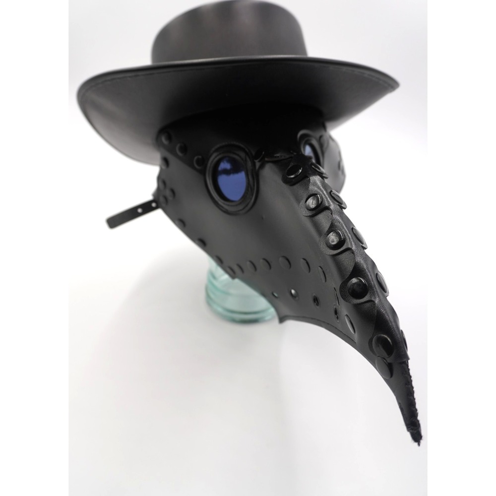 Steampunk Plague Doctor Costume Set - Mask Hat Gloves - Studded Black Halloween